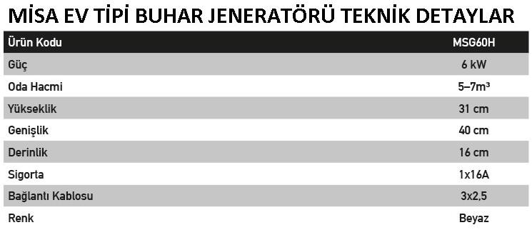 Misa Ev Tipi Buhar Jenerat&ouml;r&uuml; Teknik Detaylar